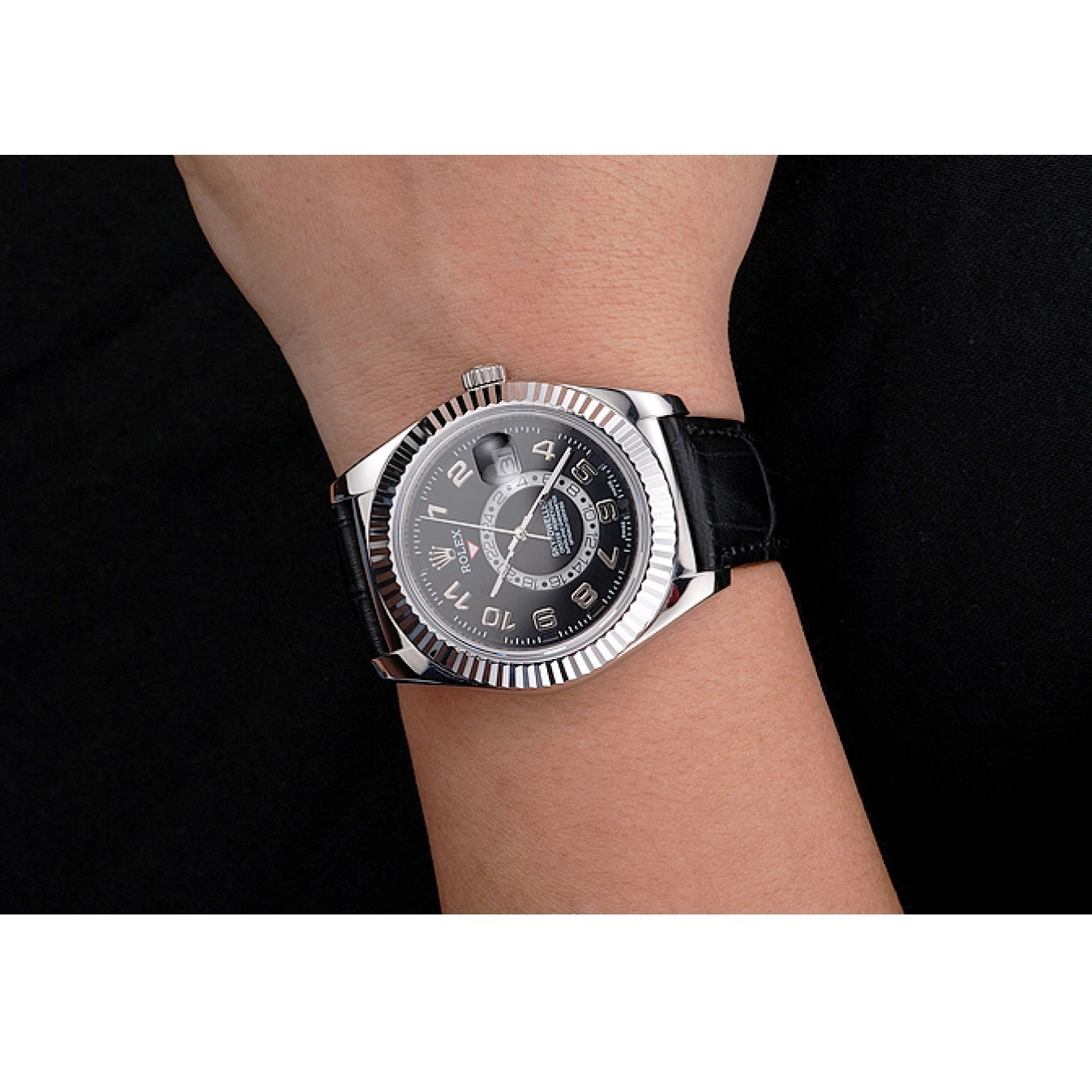 Aaa replica watch Steel Dial Strap Black Sky Dweller Case Leather Rolex Stainless Black 0731